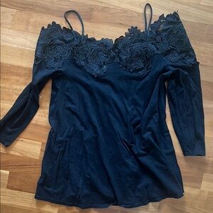 Anthropologie Black Lace Off-Shoulder Top